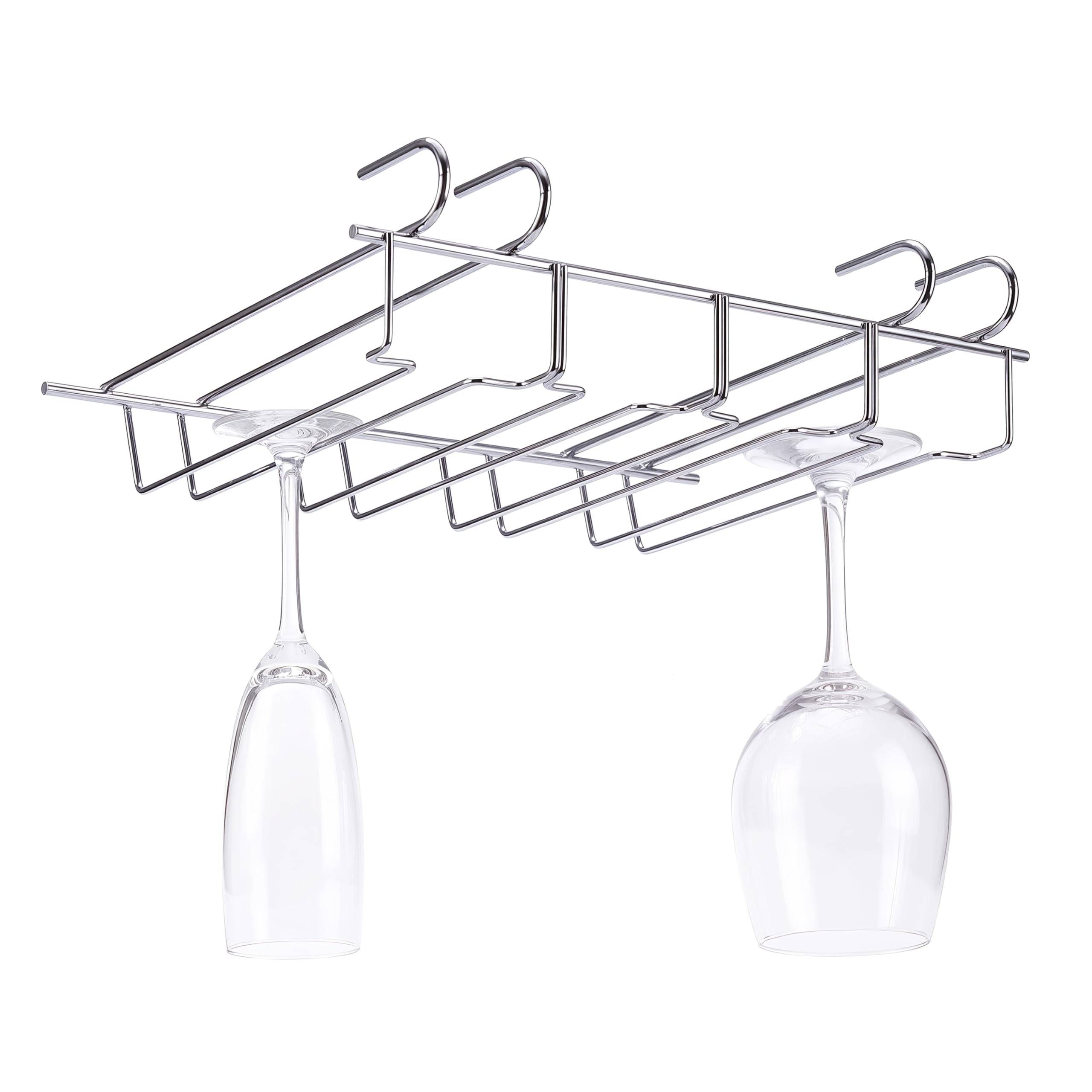 The Magic Toy Shop Under Cabinet Wine Glass Rack - Stainless Steel Hanging Storage Organiser for up to 12 Stemware - No Drill Under Shelf Wine Glass Holder for Kitchen Cupboard, Home Bar, Caravan