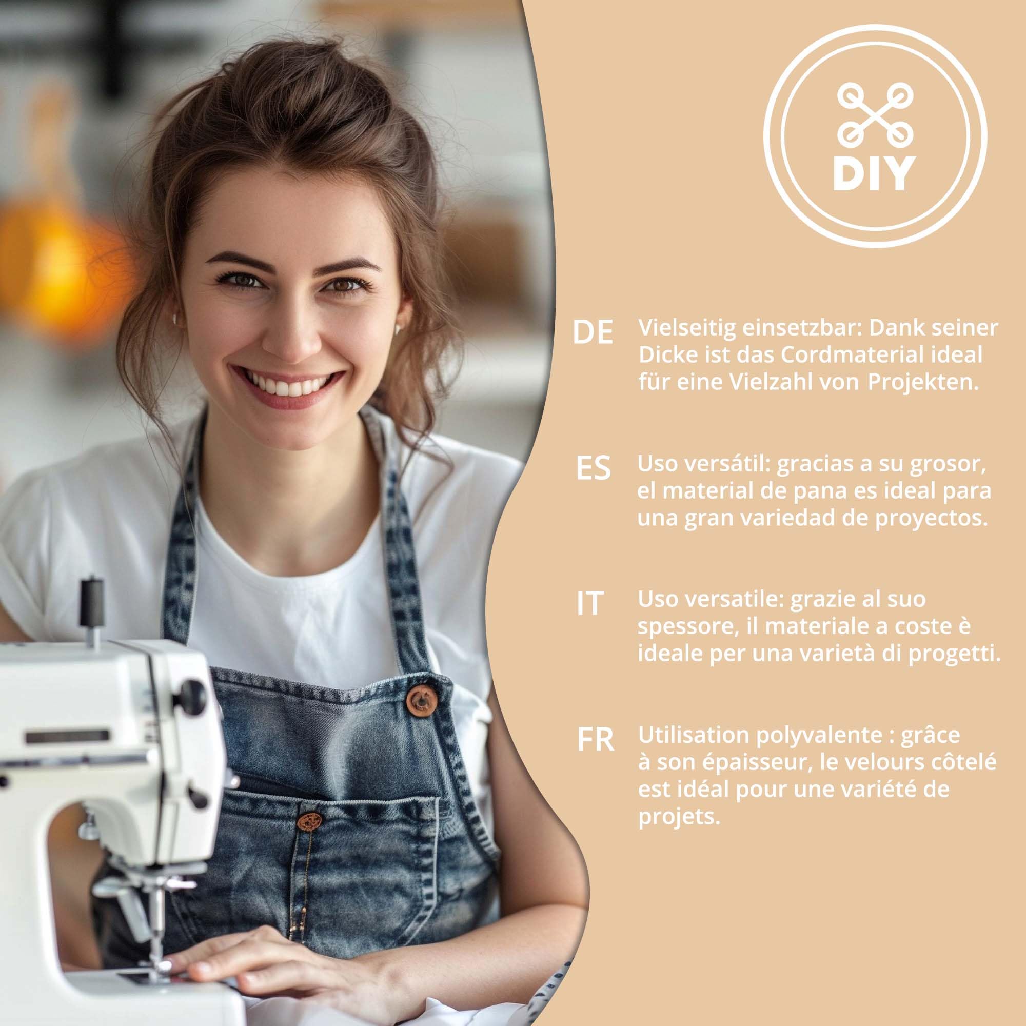 DreamRoots Cord Stoff Meterware Gewicht 380 g/m2 - Polsterstoff Cord Meterware 140 cm breit - Möbelstoff - Breitcord Vanilla Ice