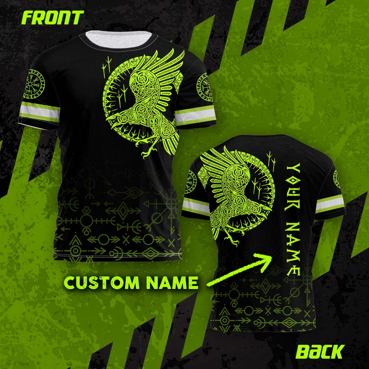 Matedecor Hi Vis Shirt Green Neon Viking High Visibility Shirt Men Reflective Safety Shirts US Flag Custom Name Workwear, Runners, Walkers, Patriotic