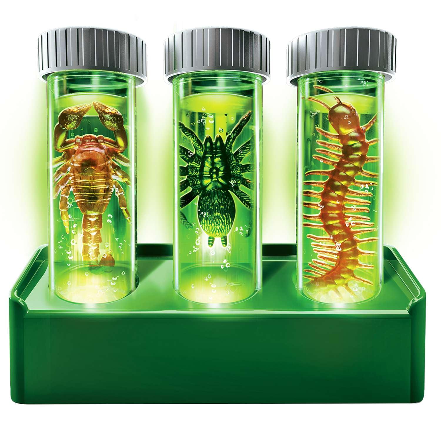 KidzLabs Glow Critter Lab, Creepy Crawlies ożywają, podświetlane probówki, projekt naukowy i lampka nocna dla dzieci w wieku 5+, zielona