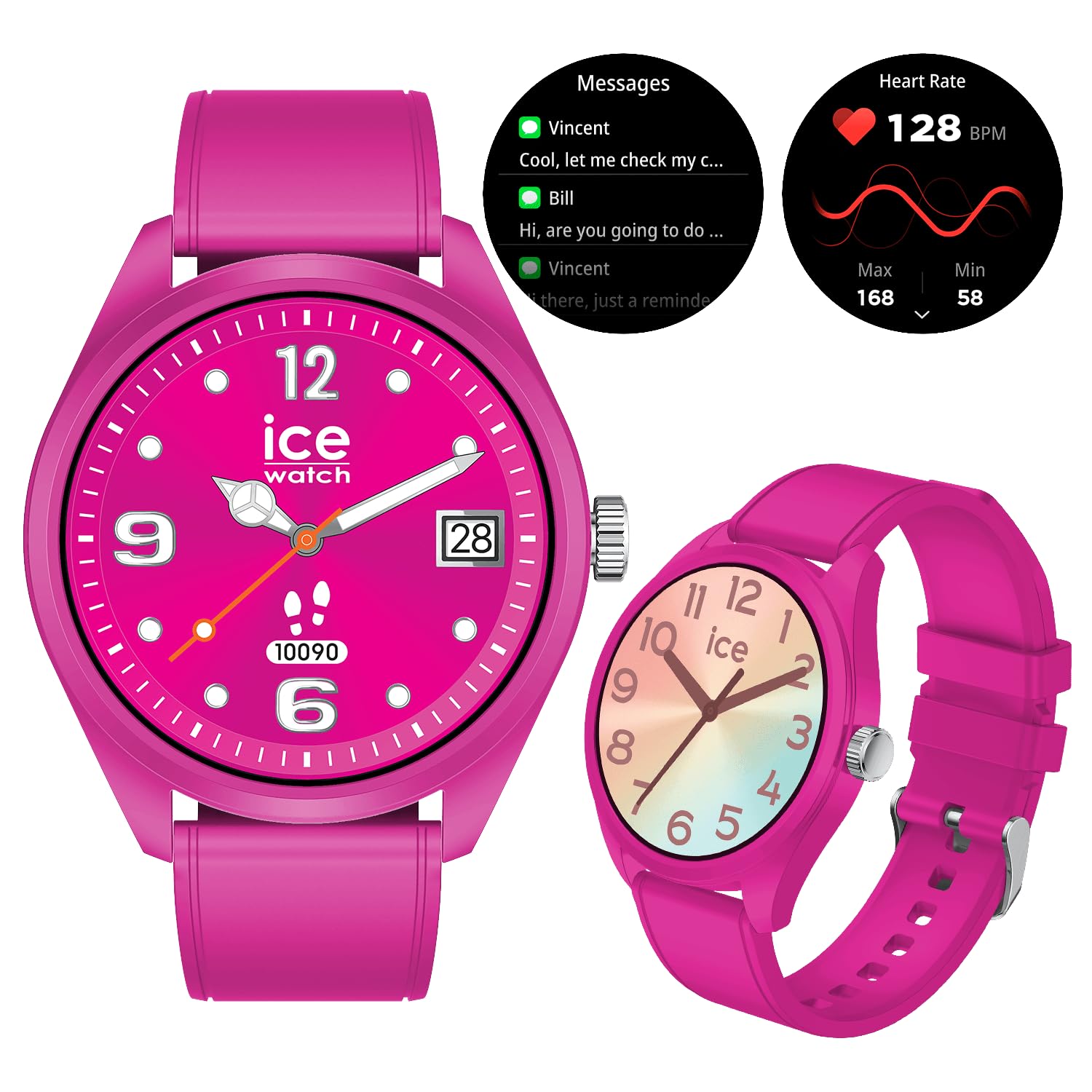 ICE-WATCH - Ice Smart Forever Magenta Pink - Montre connectée Rose avec Bracelet en Silicone - 026221 (1.32 Pouces / 42mm) - Smartwatch, Suivi des activités physiques et de la santé