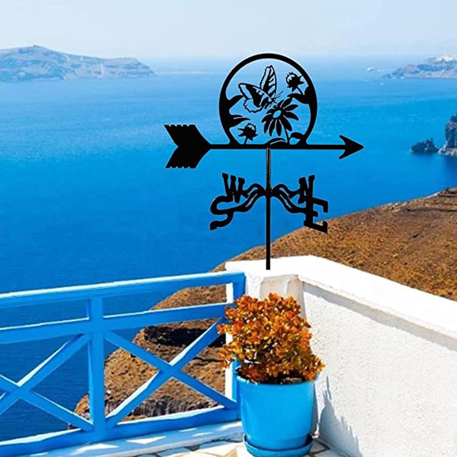 Weathervane Classic European Style, Weathervane Iron, for Sheds Roof, Shack, Yard Outdoor Garden Ornaments-Weathervane Flowers and Butterflies