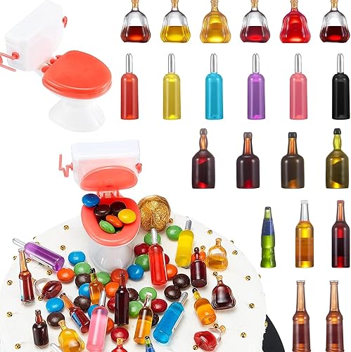 21 botellas en miniatura con 1 pieza de decoración de pastel de inodoro, casa de muñecas, juego de juguetes divertidos en miniatura para fiestas,