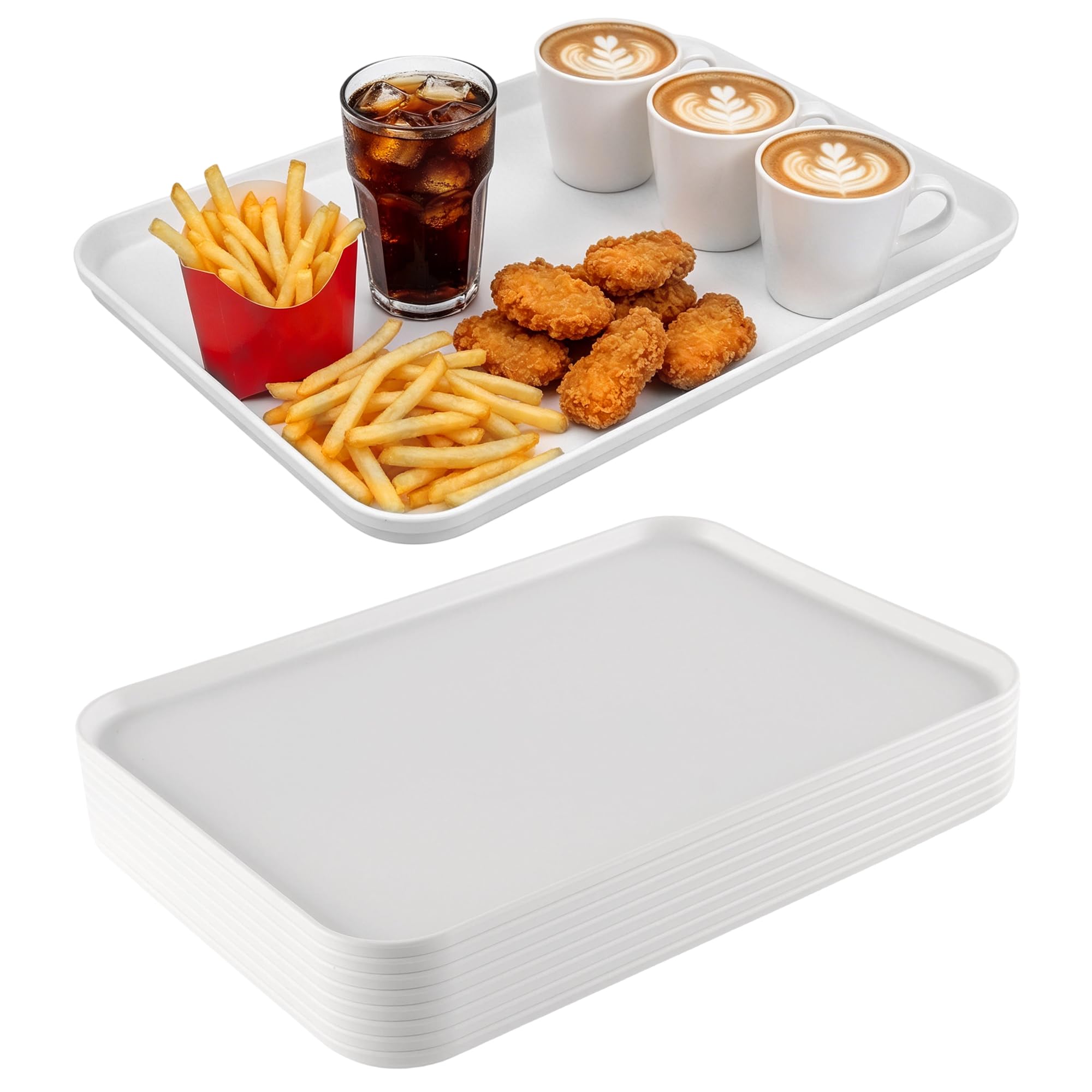KEILEOHO Plastic Serving Tray, White, Rectangle, 43x30.5x1.5 cm, for Craft and Storage, 8 Pcs