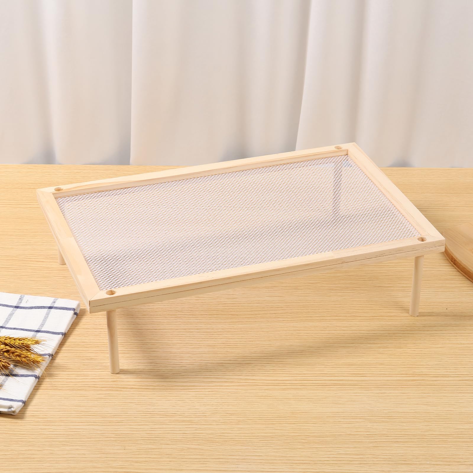 Estante de secado de pasta apilable, red de secado plana de malla de madera, secador de hierbas transpirable apilable, práctico, ahorra espacio, multifuncional secadora de pasta para la cocina (una
