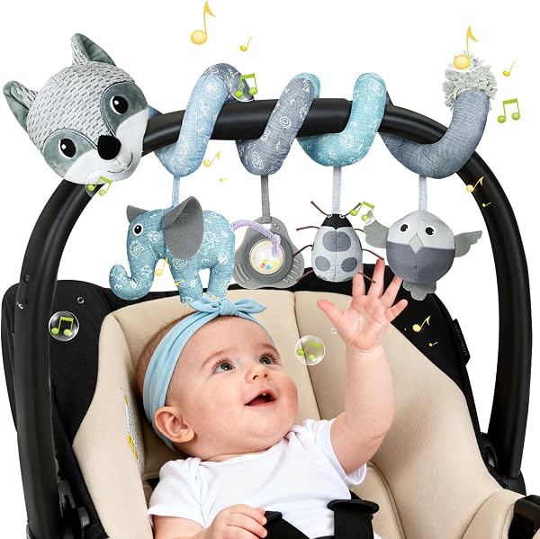 Vicloon Colgantes para Cochecitos Juguetes para Bebé de 0 a 24 Meses, Juguetes de Peluche en Espiral para Bebé con Mordedor y Sonajero, para Cochecitos/Cunas/Asientos de Automóviles (Zorro Gris) - 1
