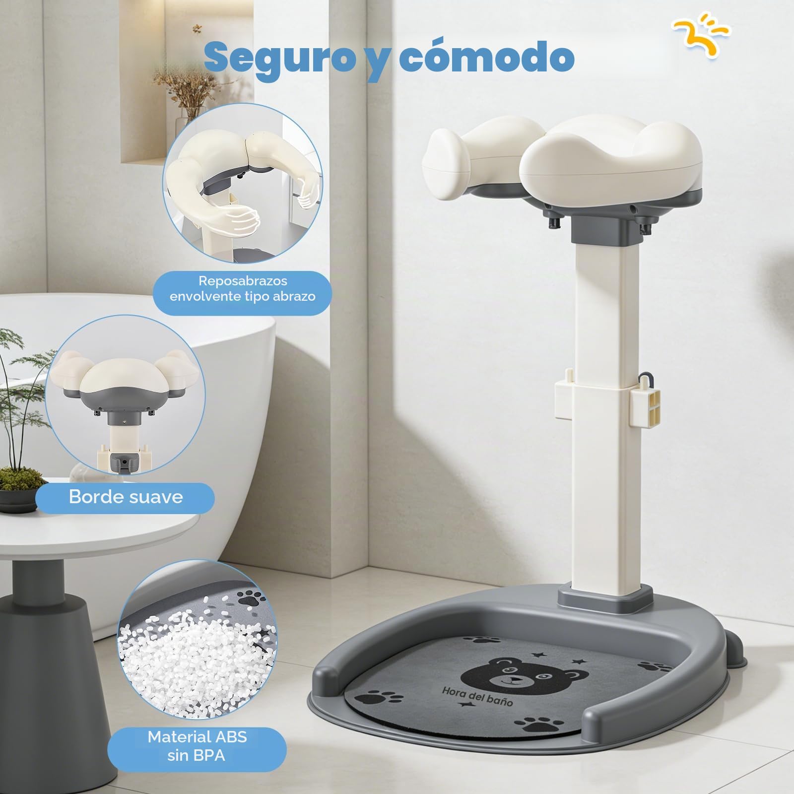 Soporte Ducha Bebé Regulable, Altura 40-57 cm Antideslizante | ABS sin BPA, 8 niveles de altura, reposabrazos regulables, soporte ducha, para bebés de 6-36 meses