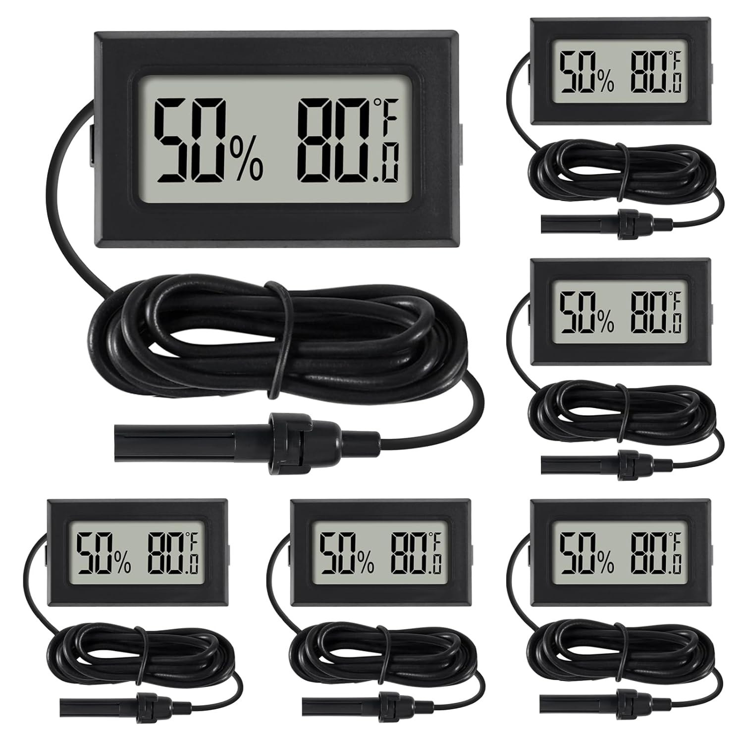 6Pcs Mini Digital Thermometer Hygrometer Gauge with Probe Sensor LCD Display Meter Indoor Temperature Humidity Fahrenheit Meter for Incubator Reptile Plant Tank Garden ℉