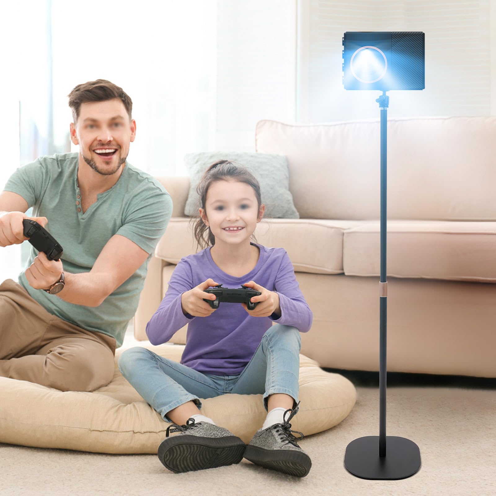 Support de projecteur métallique, pied en métal lourd avec pics 1/4, hauteur réglable de 65-120 cm, pivotant 360 °, charge stable jusqu'à 3 kg