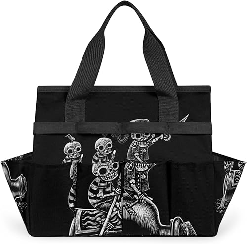 Creative Skeletons Pattern Garden Tool Tote Bag for Women Men Gardening Tool Storage Bags with 10 Pockets Standable Garden Home Tool Kits Organizer