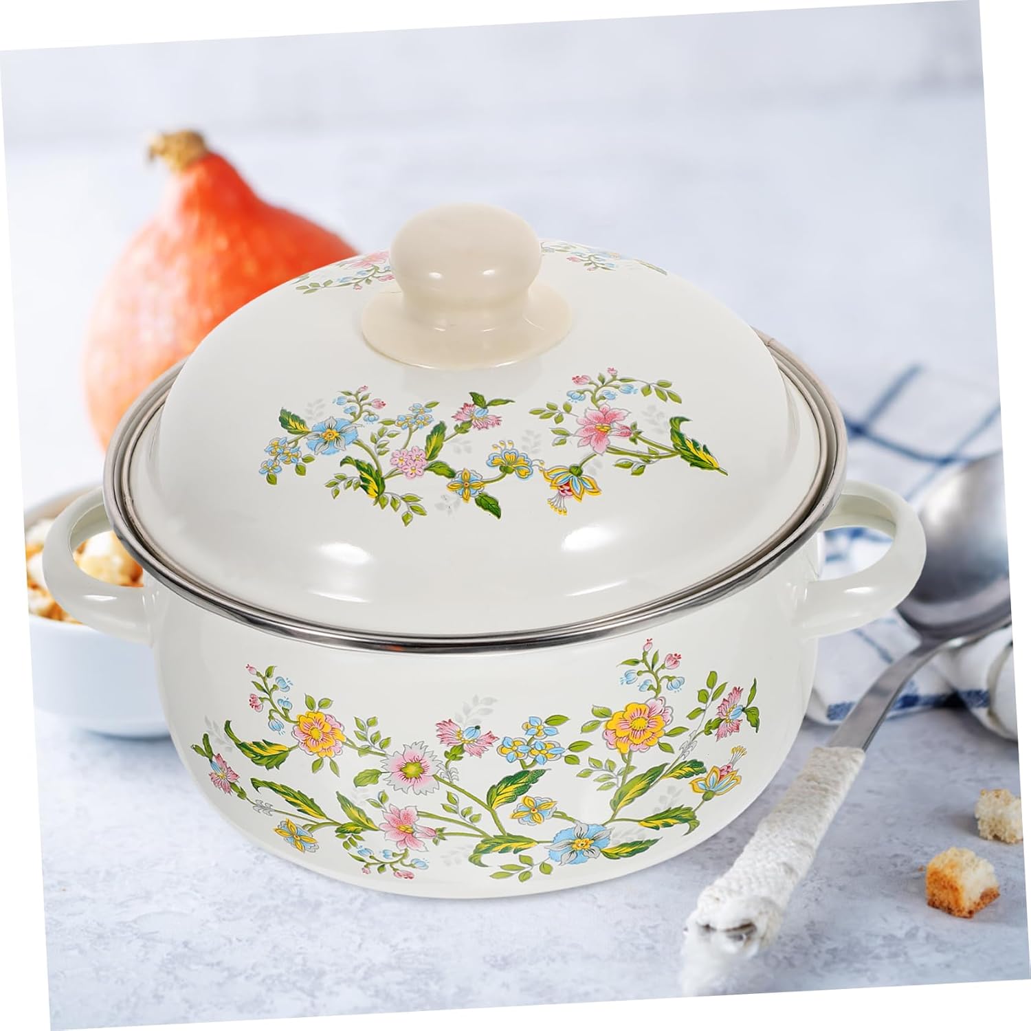 Sosoport 3pcs Enamel Mini Soup Pot Set with Double Handles and Flat Bottom Non Stick Stew Pots for Electric and Induction Stoves Moisture Sealing Lids for Kitchen Cooking