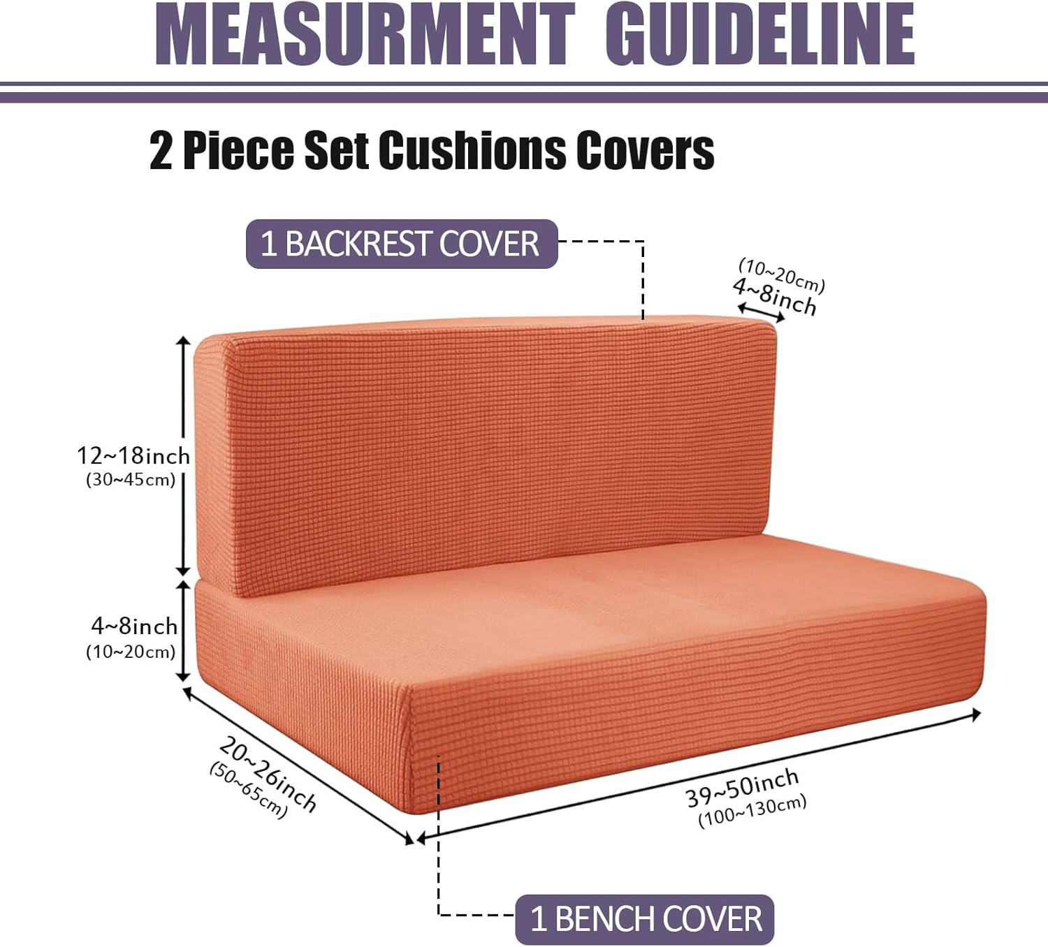 UNBBRRL Stretch Jacquard RV Dinette Cushion Covers Camper Car Bench Cushions Cover with Seat Cushions and Backrest Cushions, Sofa Slipcover for Loveseat or Futon (Orange)