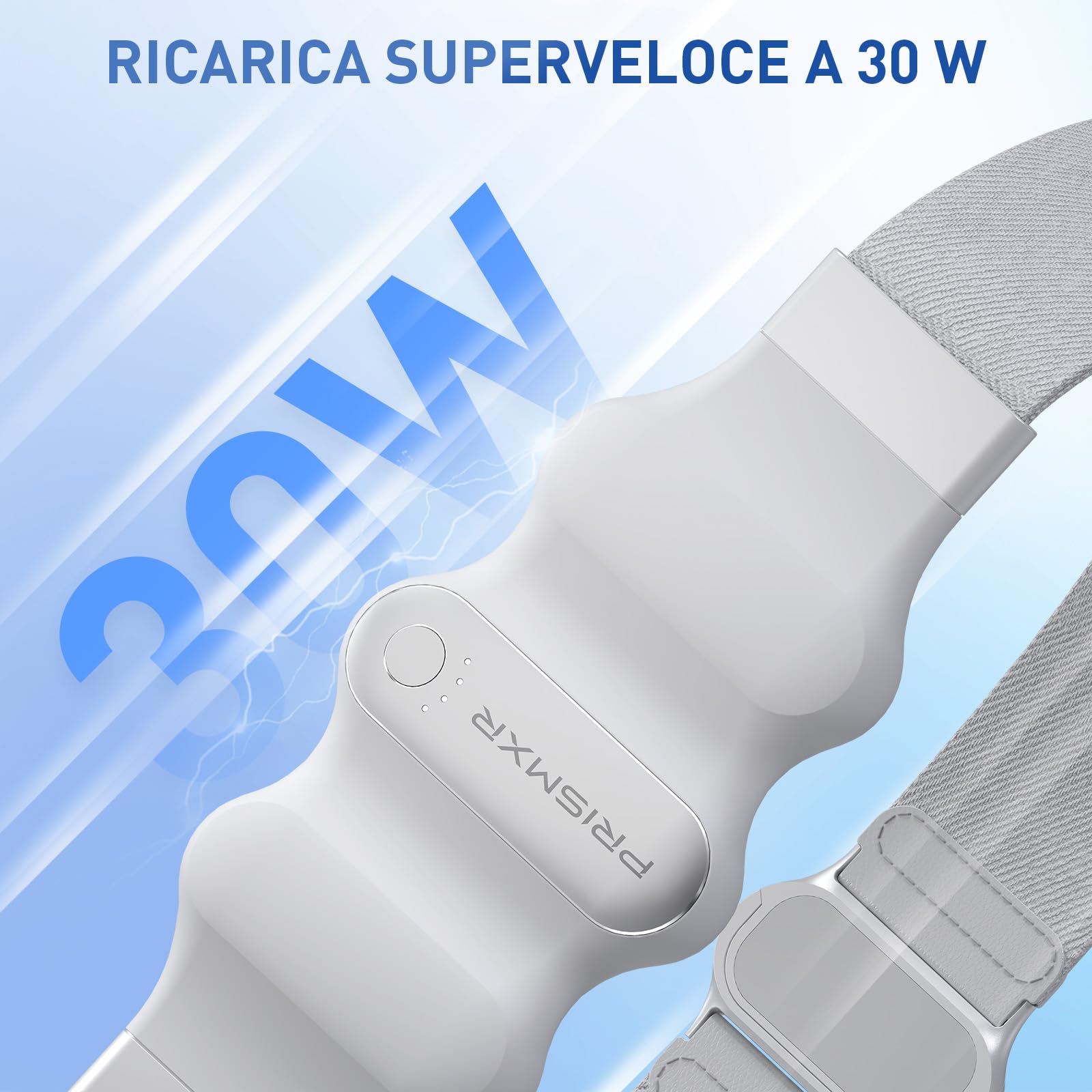 PRISMXR Power Bank portatile compatibile con Quest 3/3S/2, Pico 4, Accessori VR, uscita 30W, ricarica rapida, batteria da tipo C a C da 10.000 mAh (Carina W1, bianco)