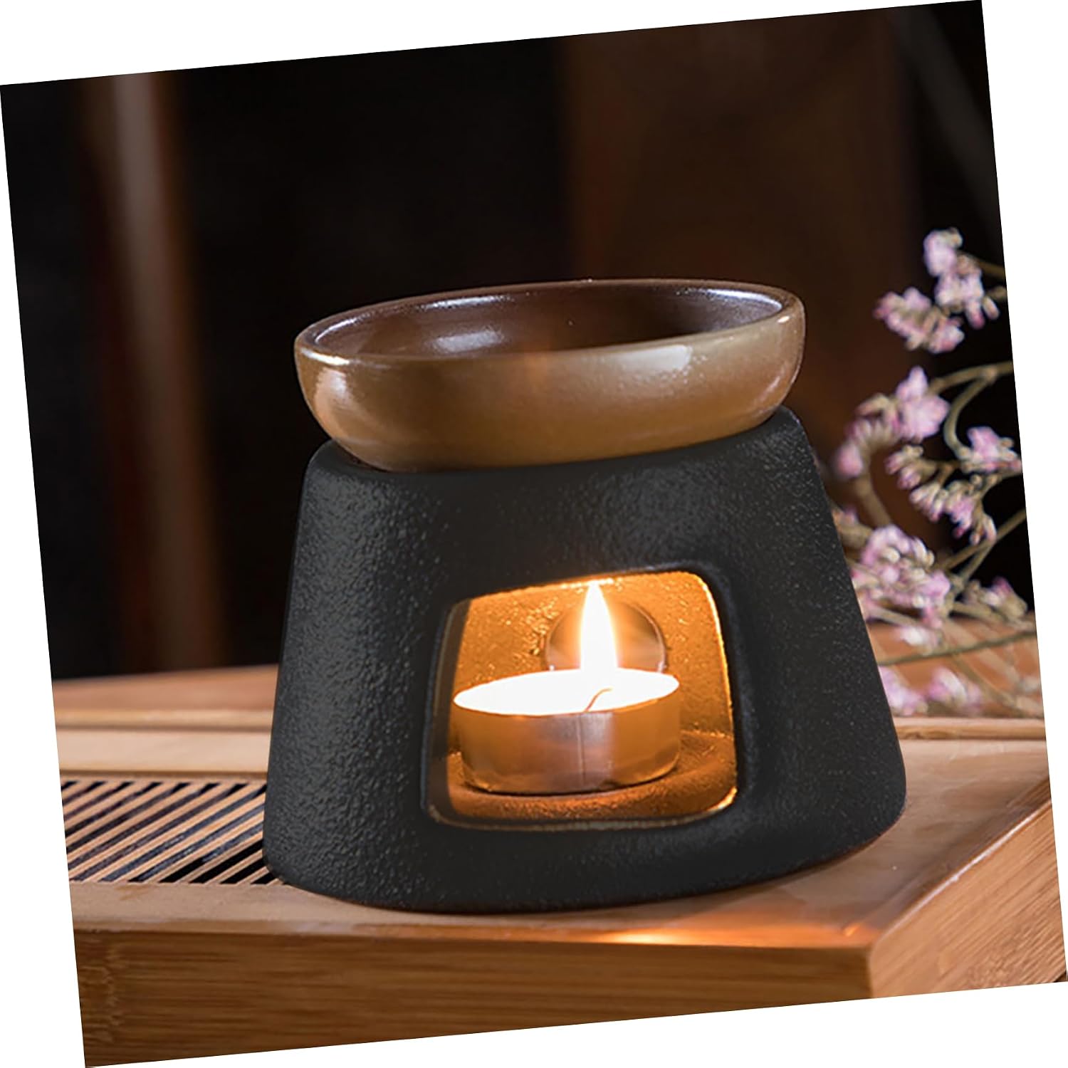 Ceramic Tea Warmer for Teapot Natural Heating Stove Essential Home Office Accessory for Tea Lovers for Various Teapot Candle Not Included