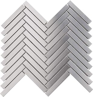 Modket TDH388SS-5 Brushed Nickel Stainless Steel Metallic Metal Herringbone — 5 Pack Modern Mosaic Tile Backsplash Kitchen Bath Bathroom Shower Interior Wall