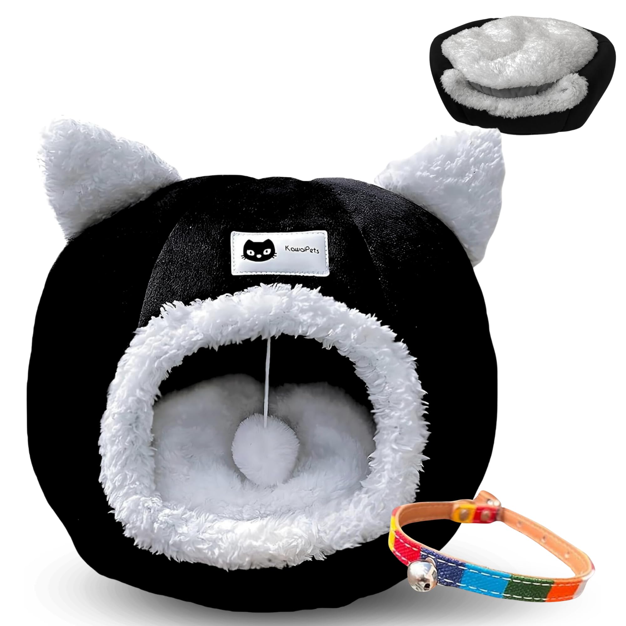 KawaiPets - Cama Gato - Casa para Gatos - Cama Gato Cueva - Cama para Gatos con Cojín Interior Desmontable, Lavable, con Pelota, con Collar Multicolor de Regalo, para Verano e Invierno 2en1.