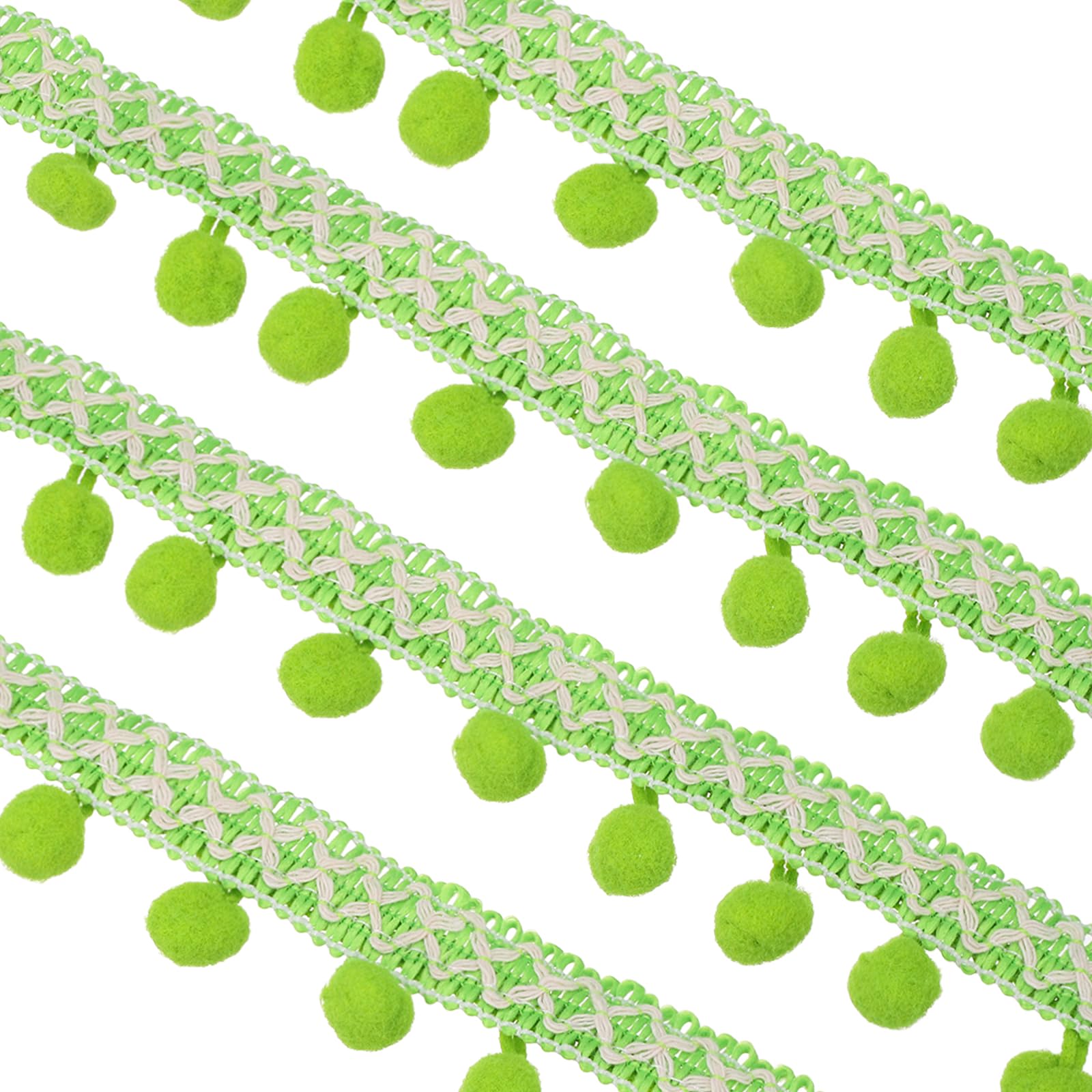 sourcing map Embroidered Pompoms Trim Ribbon, 10Yards Polyester Pom Pom Trim Fringe, Woven Embroidery for DIY Sewing Crafts Clothing Decoration, Grass Green