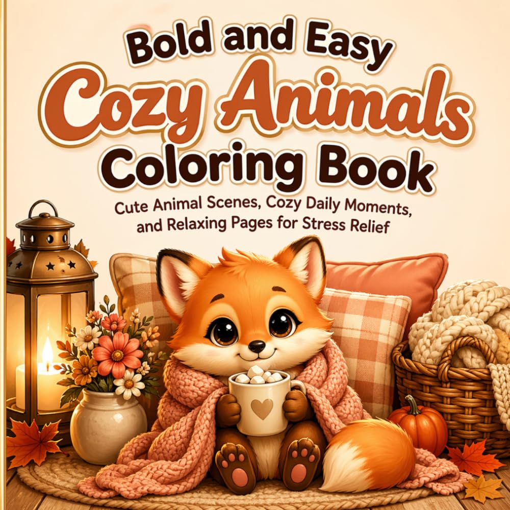 Bold and Easy Cozy Animals Coloring Book: Cute Animal Scenes, Cozy Daily Moments, and Relaxing Pages for Stress Relief (Cozy Line Studio Collection)
