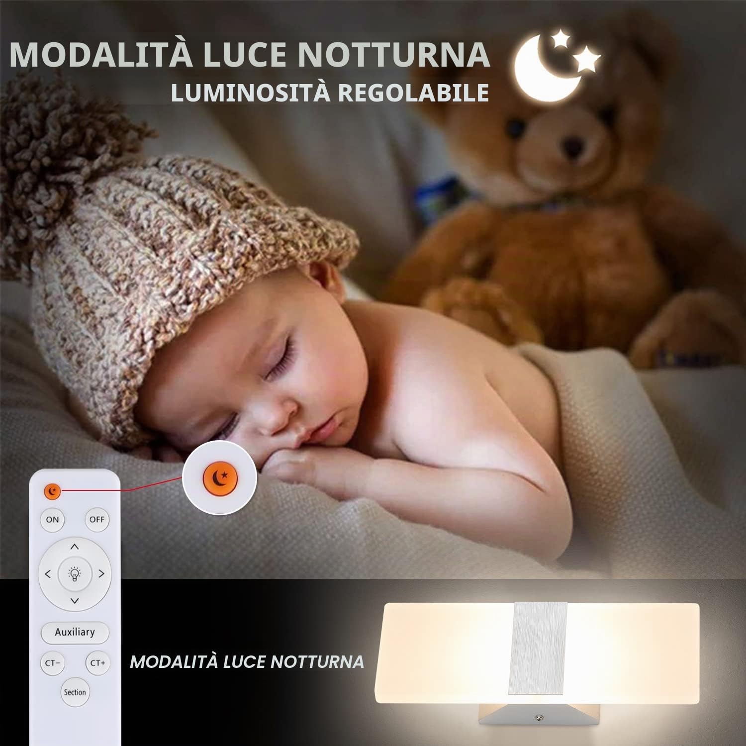 Klighten 2PCS Lampada da parete per interni a LED dimmerabile con telecomando 12W Applique da Parete Up down in argento spazzolato 3000K-6000K Bianco caldo/Bianco freddo