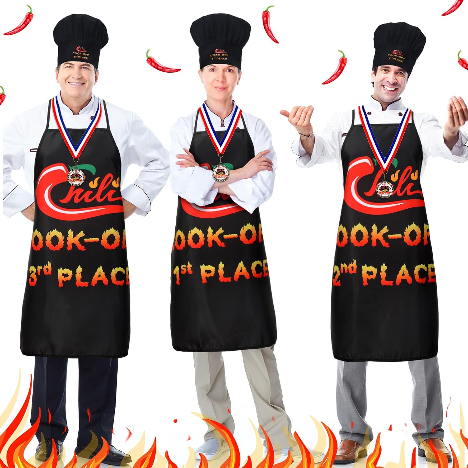 15 Pcs Chili Cook off Prizes Include 3 Chili Cook off Apron,3 Chef Hats,3 1st 2nd 3rd Trophies,3 Cutting Boards with 3 Handle Spoons for Men Women Festivals Decorations