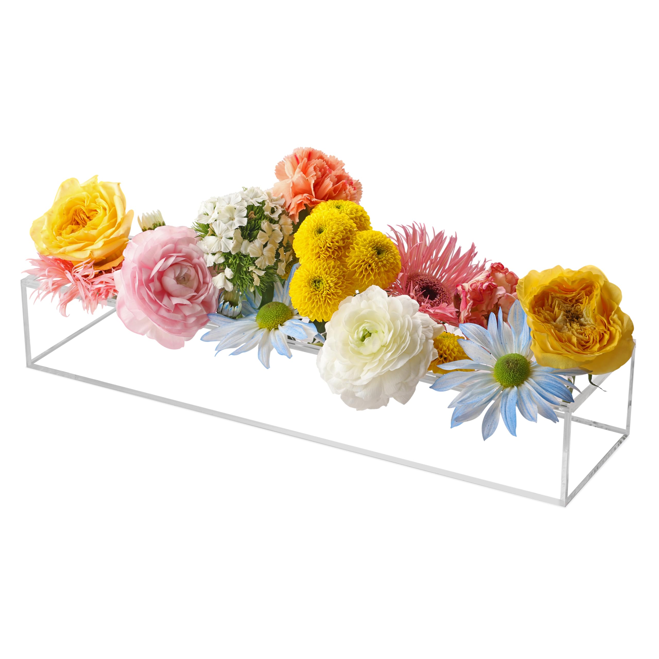 Vase à fleurs rectangulaire en acrylique transparent de 40 cm avec 14 trous pour table de dîn