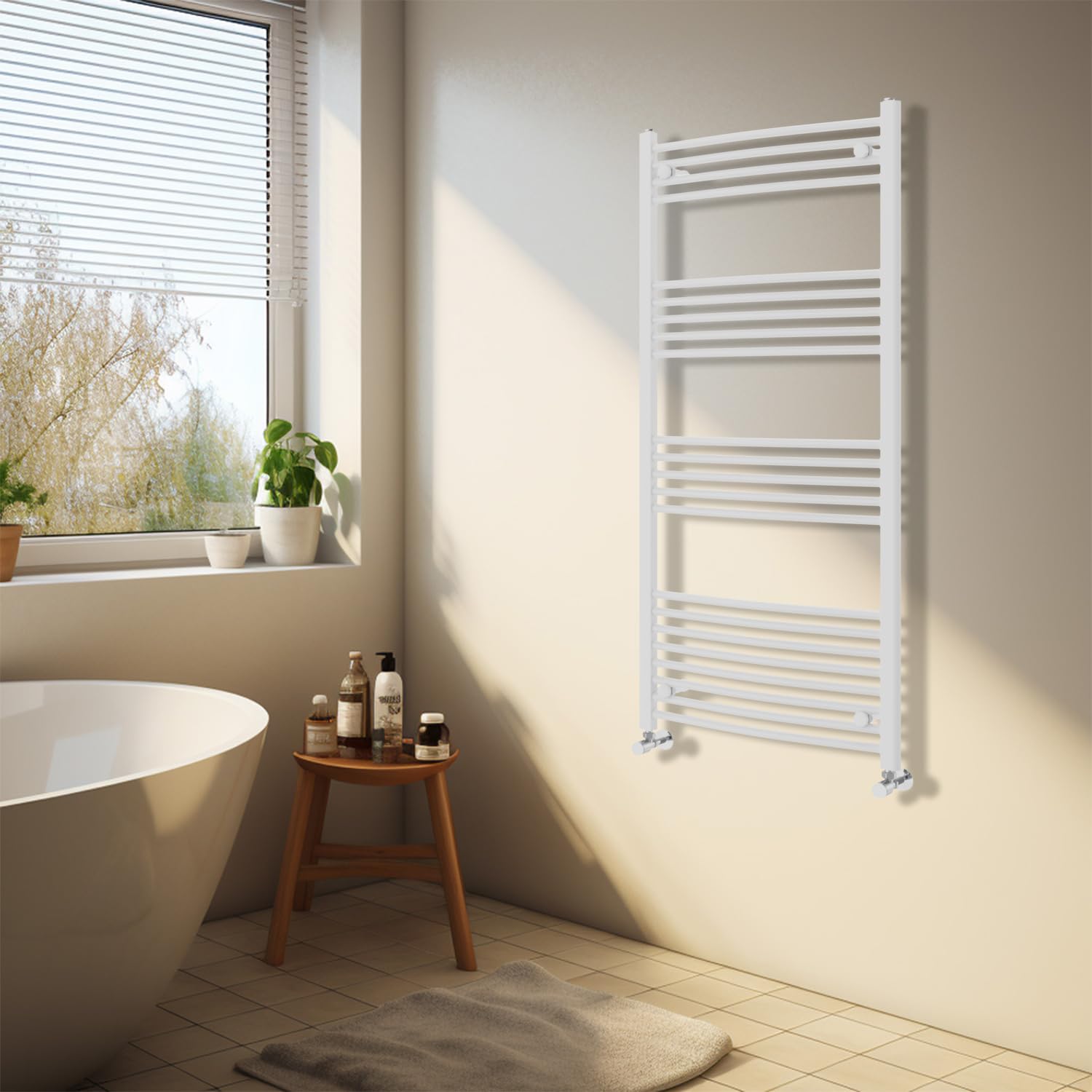 Nrg White Heated Towel Rail Curved Designer Bathroom Radiator - 1600×400Mm