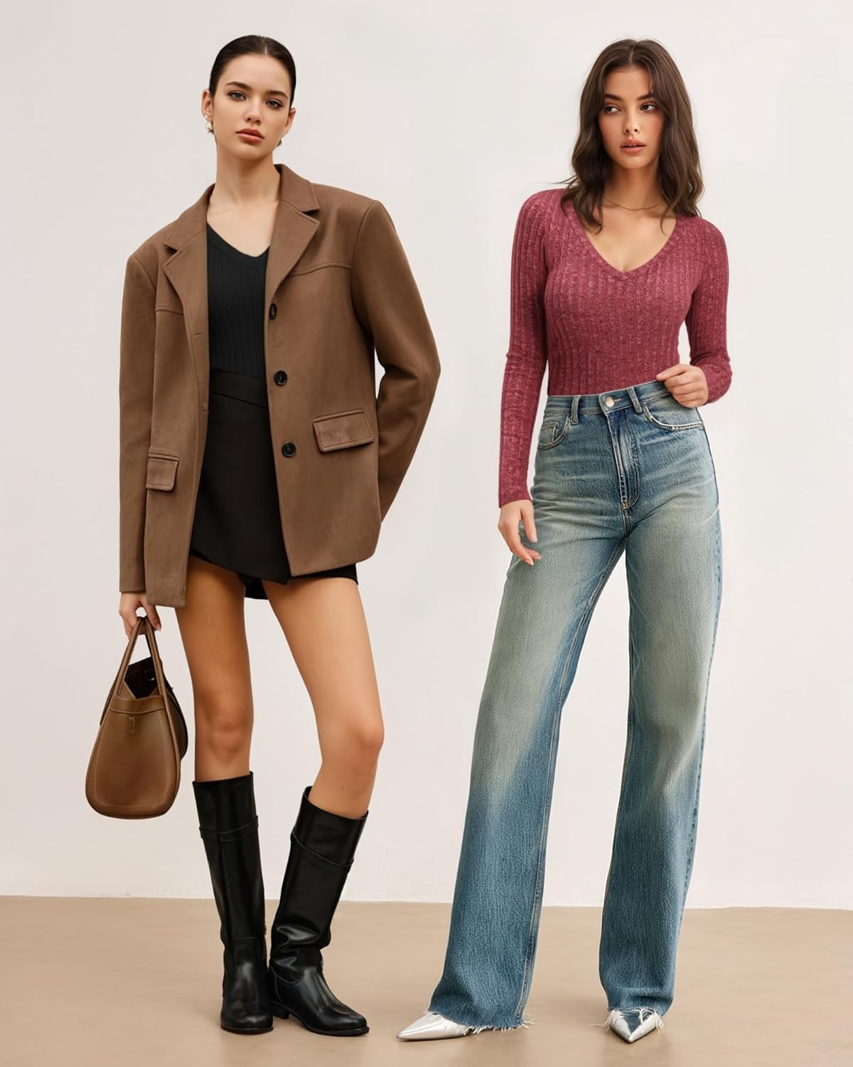 MANGOPOP Women's V Neck Long Sleeve Bodysuit Sweater Slim Fitted Body Suit Thermal Fleece Ribbed Knit Fall Tops 2025 (Burgundy,Medium) - Image 6