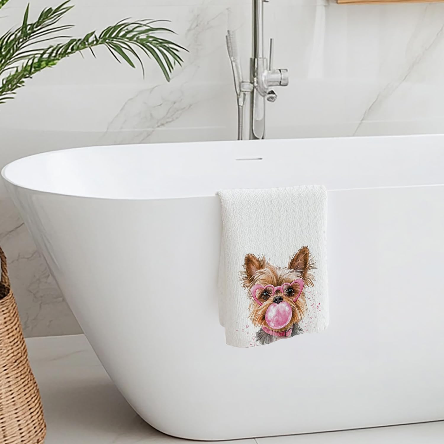 Cabana Bro Yorkshire Terrier Gifts Bathroom Hand Towels, Yorkie Gifts for Women Dog Mom, Funny Yorkshire Terrier Blow Bubbles Decorative Hand Towels for Kids Bath Room Washroom Spa Dorm, 16x24 Inch - Image 3