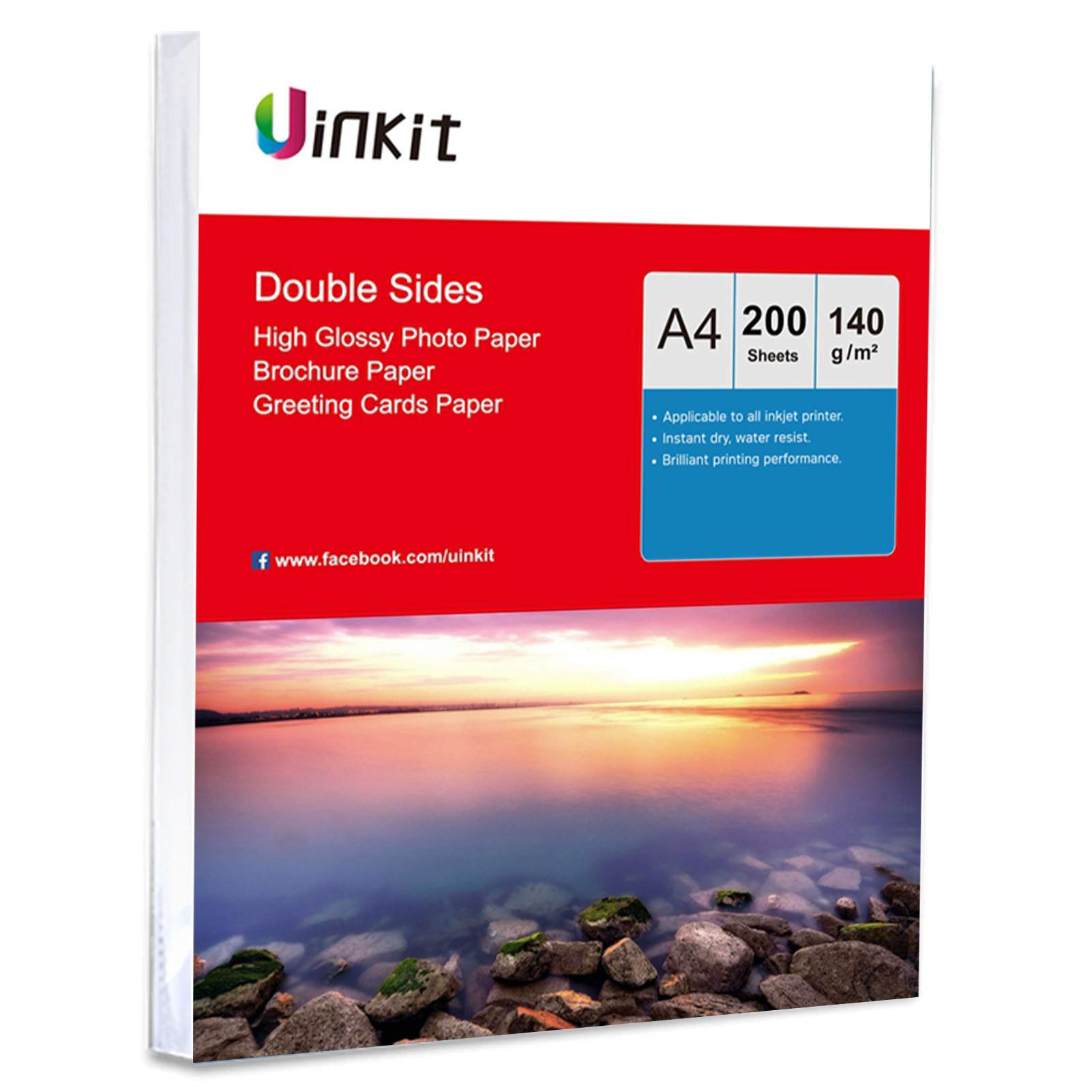 A4 Double Sided High Glossy Inkjet Paper - 200sheets Uinkit 140Gsm Photo Paper for Inkjet Printing Only