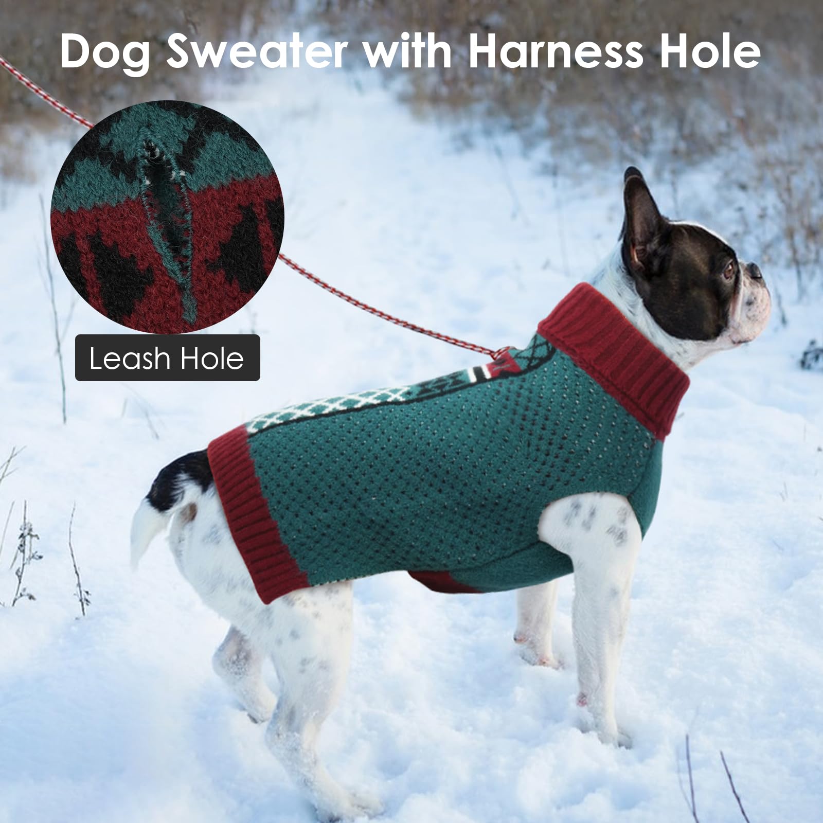 Hundepullover für große Hunde, warmer Rollkragenpullover für kaltes Wetter, Winter-Herbstpullover mit Loch für die Leine für den täglichen Spaziergang, gemütliche Strickwaren für drinnen und