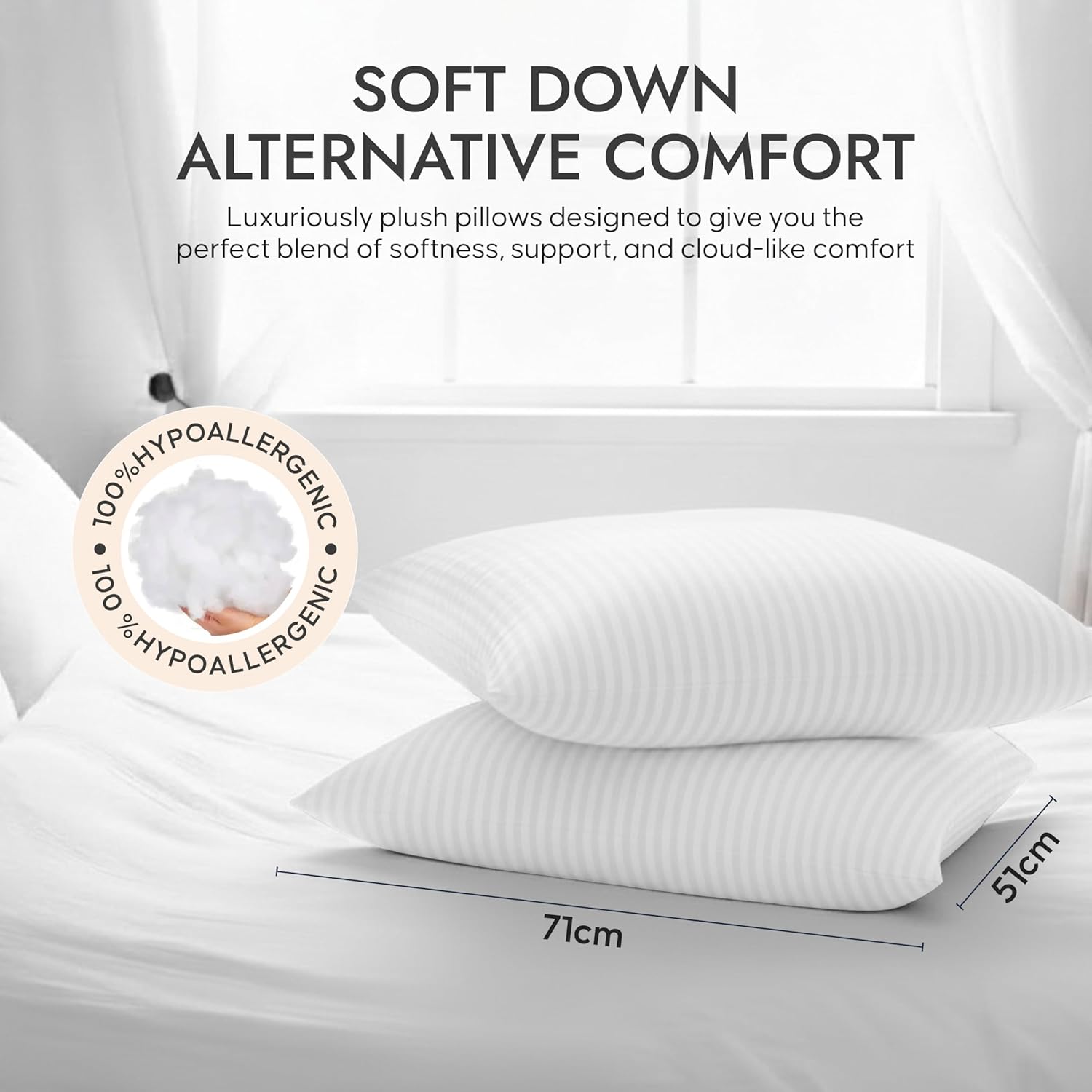 Down Alternative Bed Pillows for Sleeping - Standard/Queen Size Set of 2, Hotel Quality Soft Plush Pillow for Back, Stomach & Side Sleepers