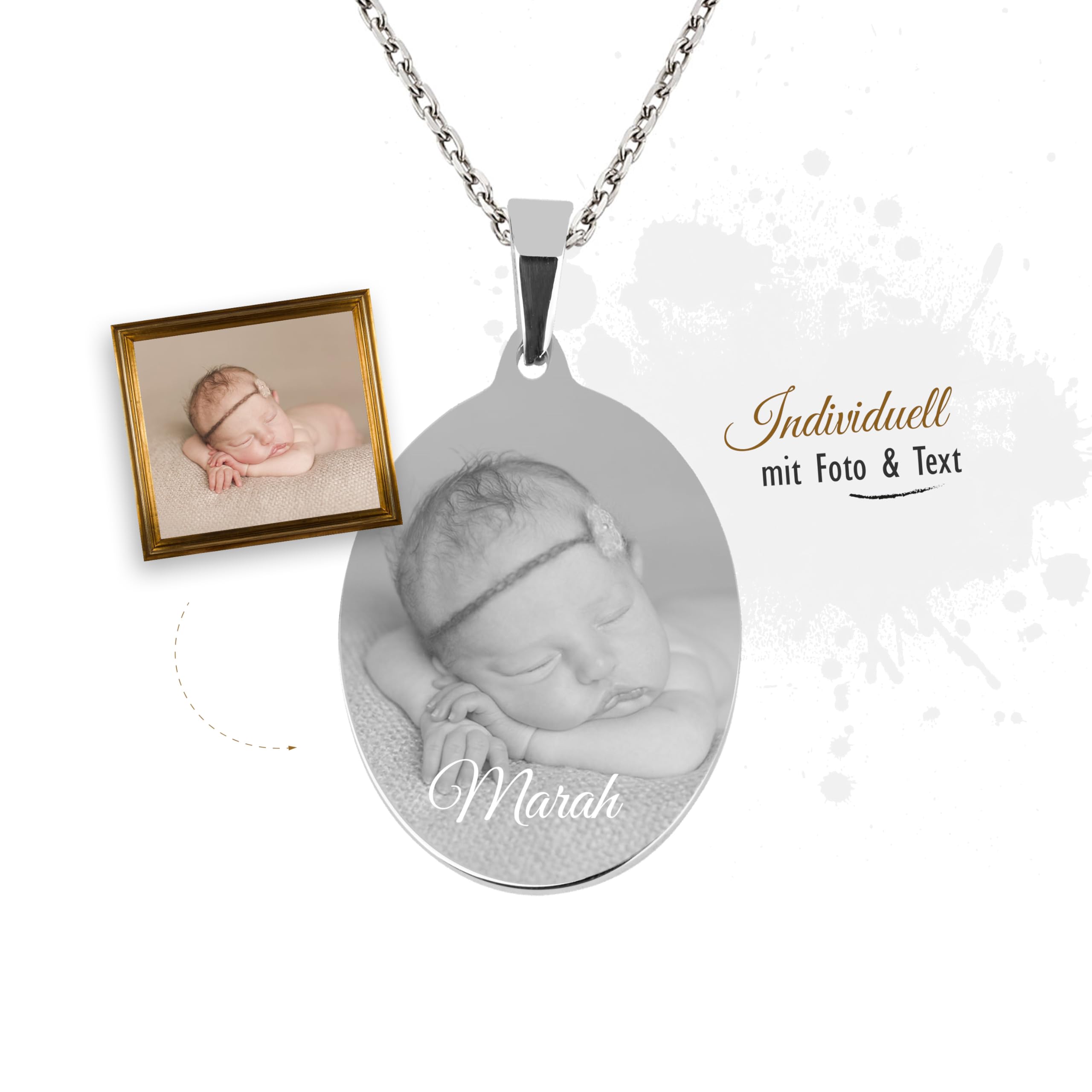 Foto Anhänger oval Edelstahl mit eigener Fotogravur auch mit Kette wählbar/Bildgravur/Gravur