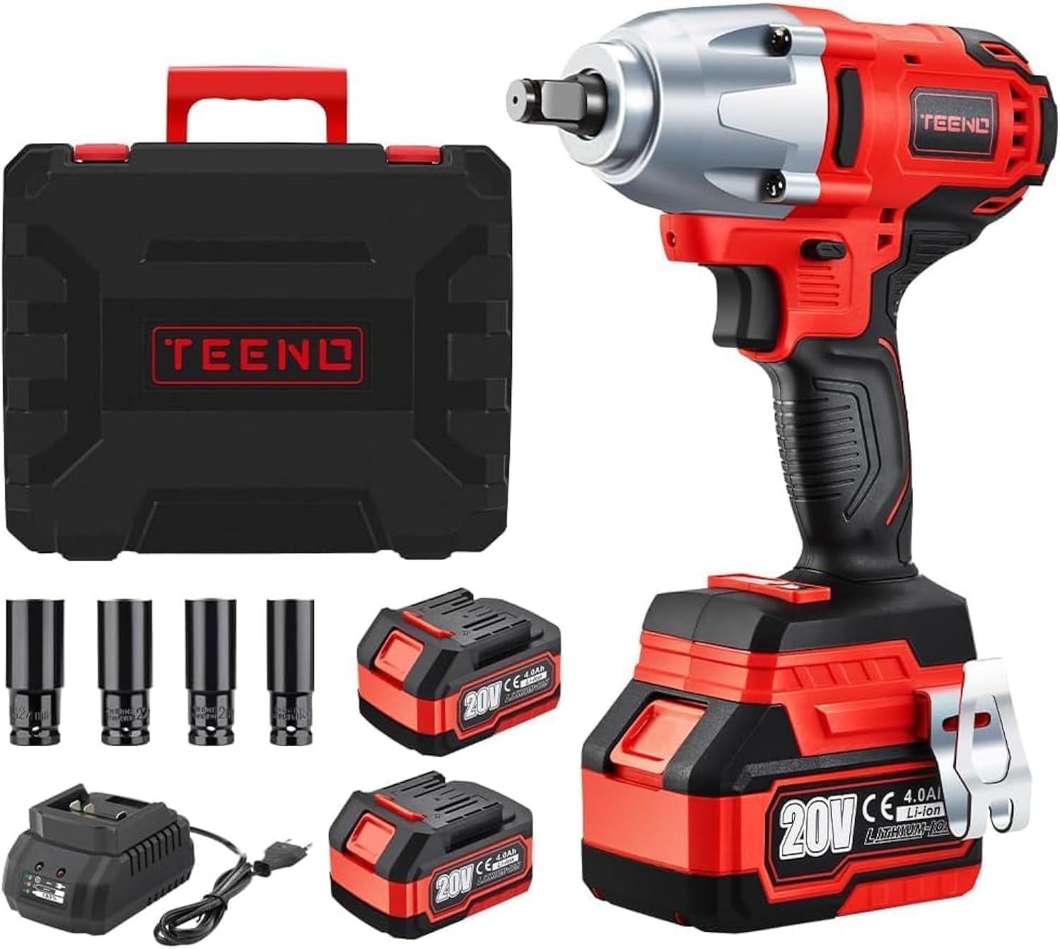 Impact Wrench, 600Nm Brushless Cordless Impact Wrench 20V, Electric Impact Nutrunner with Two 4.0Ah Batteries, Box with 4Pcs Sockets(2 batteries), Electric Impact Driver for Car Home