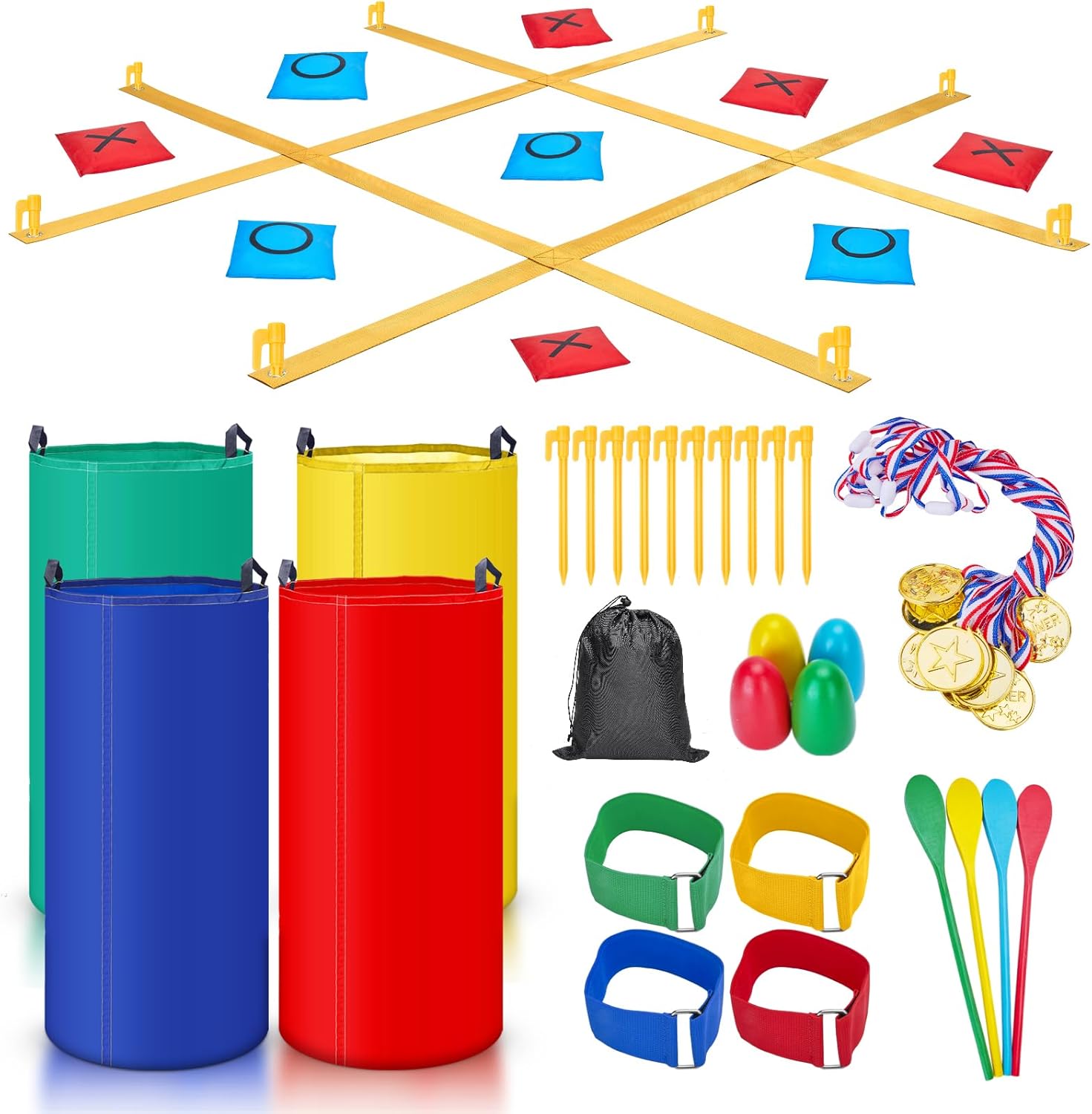 43Pcs Outdoor Giant Tic Tac Toe Bean Bag Toss Games for Kids Adults Family,Large Potato Sack Race Bags Outside Lawn Yard Backyard Carnival Field Day Game, Beach Picnic Camping Birthday Party Games