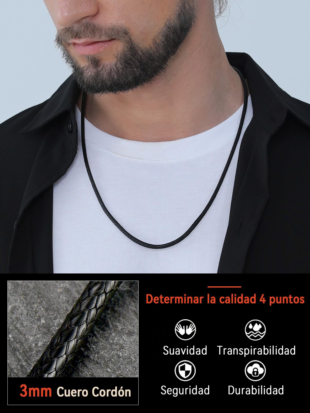 FaithHeart Collar Cuero para Colgante Cadena Cuero Hombre Mujer con Cierre Metal Acero Inoxidable 316L Collar Fino Negro/Marrón 2mm/3mm Ancho 40-75cm Largo