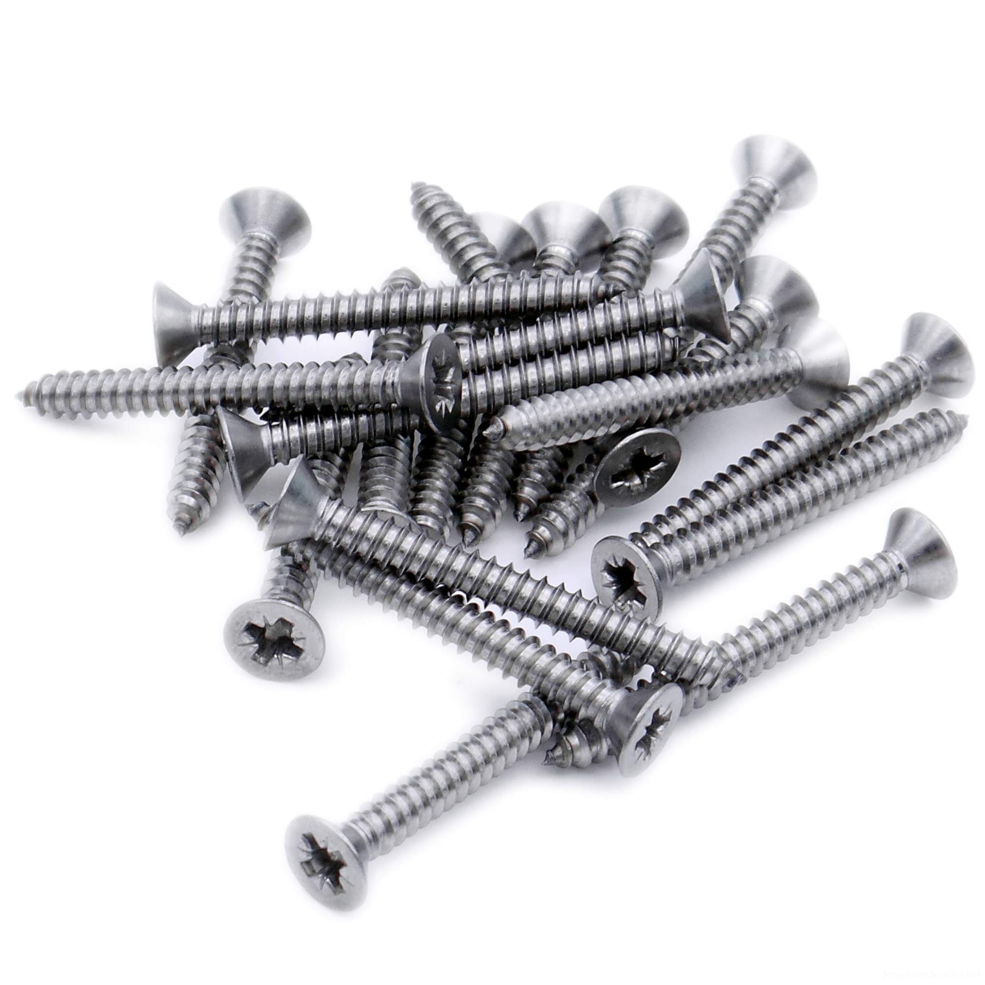 Singularity Supplies Silver No.4 X 1.5 (2.9Mm X 38Mm) Pozi Countersunk Self-Tapping Screw - Stainless Steel (A2) (Pack Of 20)