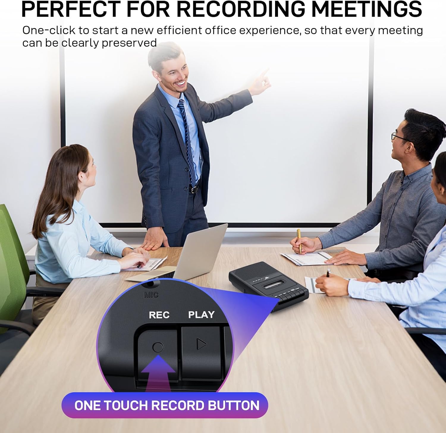 Portable Tape USB Player with Stand-Alone Mic, Cassette Players Recorder, Cassettes Tape Digital Converter to USB Flash Disk, Built-in Speaker, Retractable Handle, One-Touch Recording