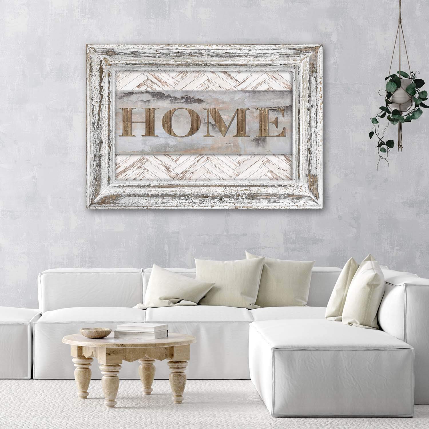 Feeby Obraz na Płótnie Drukowany Drewno Iluzja Ramy 90x60 cm 1-częściowy Obraz na Ścianę Dekoracja Ścienna do Salonu Sypialni Biura Shabby Chic Napis Home Beżowy