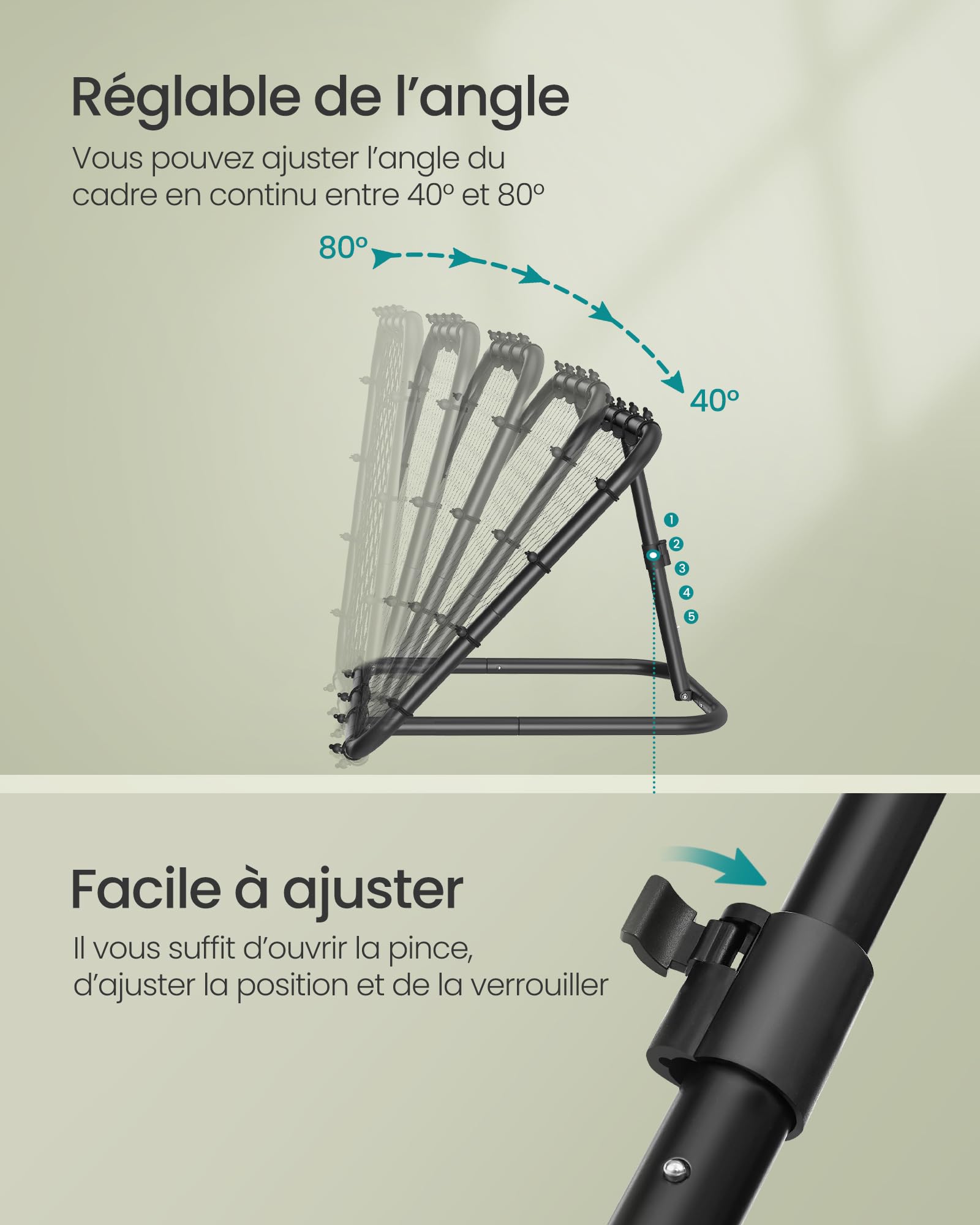 SONGMICS But de Football pour Enfants, Portable, Cadre en Acier, Réglable en Angle, Noir d'Encre