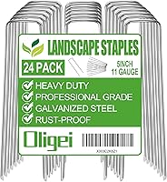 Oligei 24 Pack 5-Inch Galvanized U-Shaped Garden Stakes - Heavy Duty Landscape Staples for Weed Fabric, Fences, Turf & Irrigation