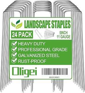 Oligei 24 Pack 5-Inch Galvanized U-Shaped Garden Stakes - Heavy Duty Landscape Staples for Weed Fabric, Fences, Turf & Irrigation