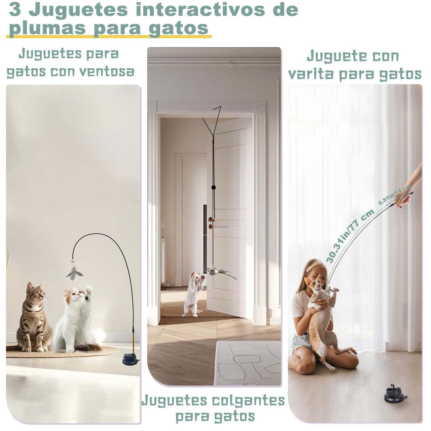 7 En 1 Juguetes Gatos Interactivos de Interior Con Ventosas Adhesivas Lavables,Juguetes Para Gatos, Palitos de Hierba Gatera y Mordedor de Cuerda Juguetes gatos Colgantes Para con Hierba Gatera