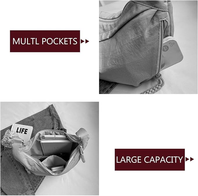 Women Stylish Dumpling Bag Multi-pockets Fashion Shoulder Bag Large Capacity Daily Messenger Bag Adjustable Strap Outdoor Travel Bag