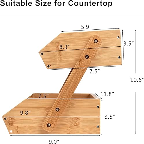 Miniatura 3 de Cesta de frutas de 2 niveles para cocina, soporte de bambú para almacenamiento de frutas y verduras para encimera de cocina, cesta de productos para