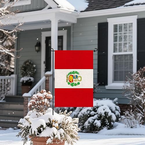 Miniatura 7 de Banderas de jardín de Perú pequeña bandera peruana de 12 x 18 pulgadas, bandera de arpillera de doble cara para decoración de patio, porche y patio