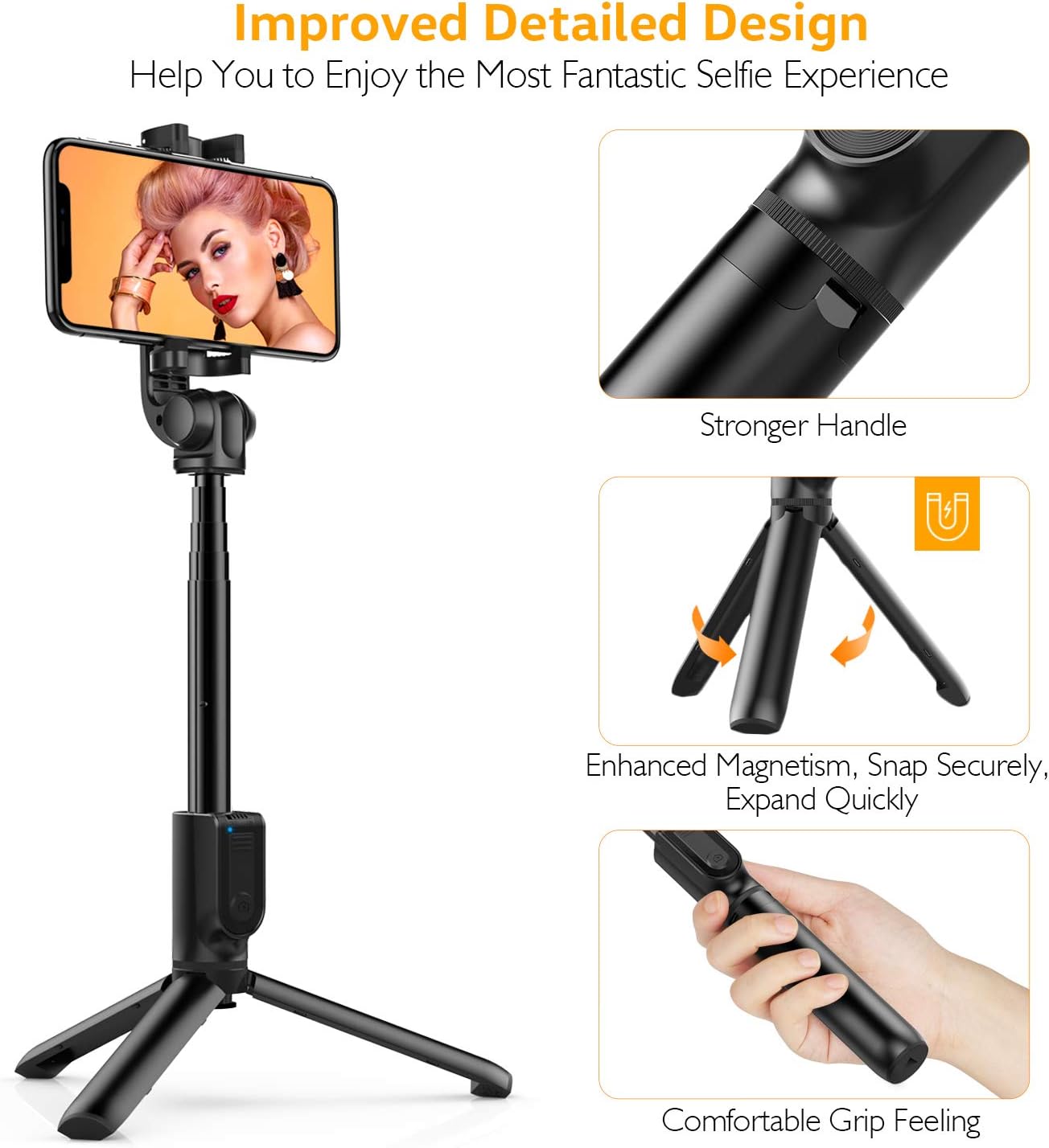 Selfie Stick Tripod, TECELKS Extendable Cell Phone Tripod with Detachable Bluetooth Remote Shutter, Suitable for Travel/Live Stream/Photography, Compatible with iOS/Android - BR21