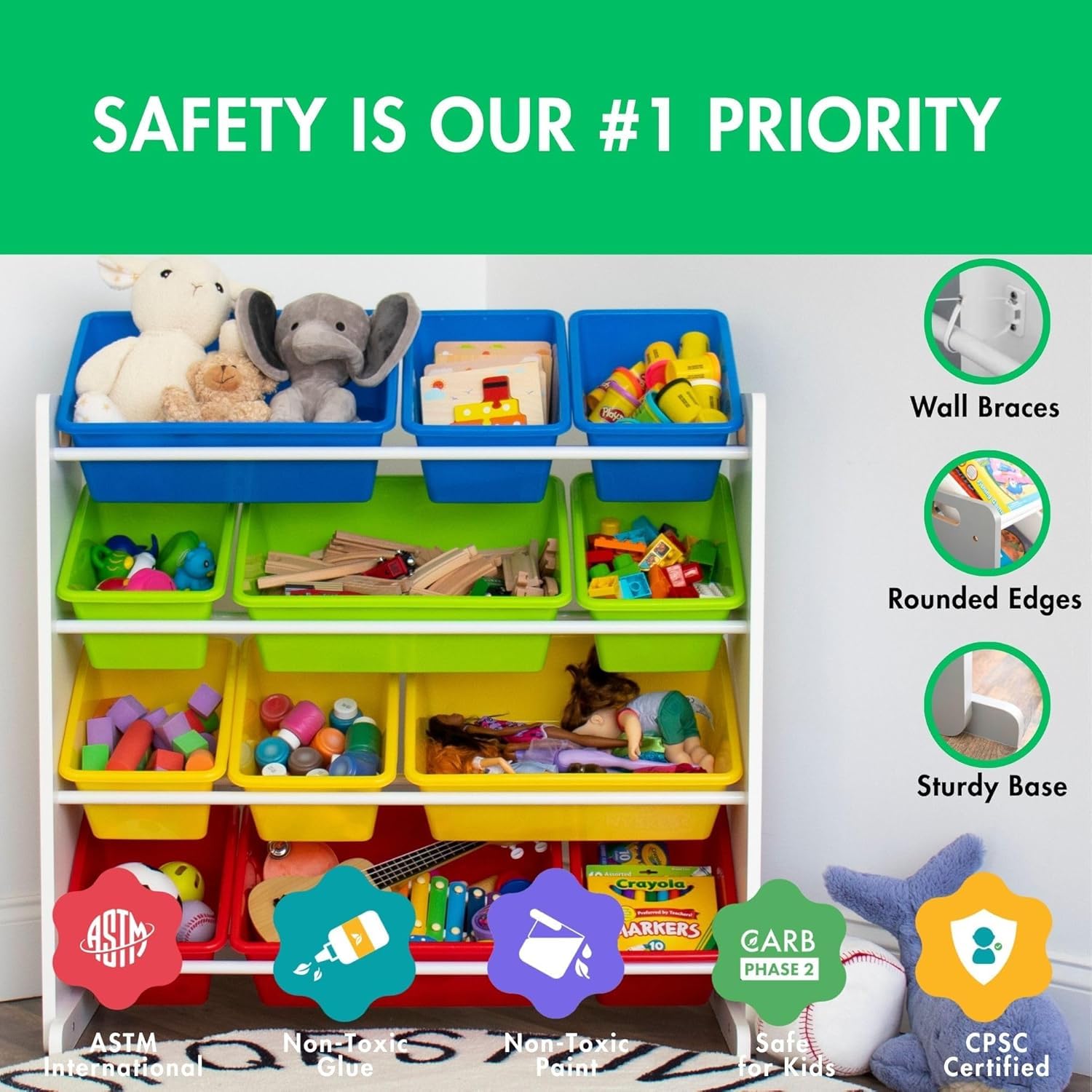 Snazzy Toy Storage Organizer with 12 Plastic Bins, White/Primary β Removable Bins for Playroom, Bedroom, Toddler Furniture for Boys and Girls 2