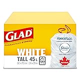 Glad White Garbage Bags - Tall 45 Litres - ForceFlex, Drawstring, with Febreze Fresh Clean Scent