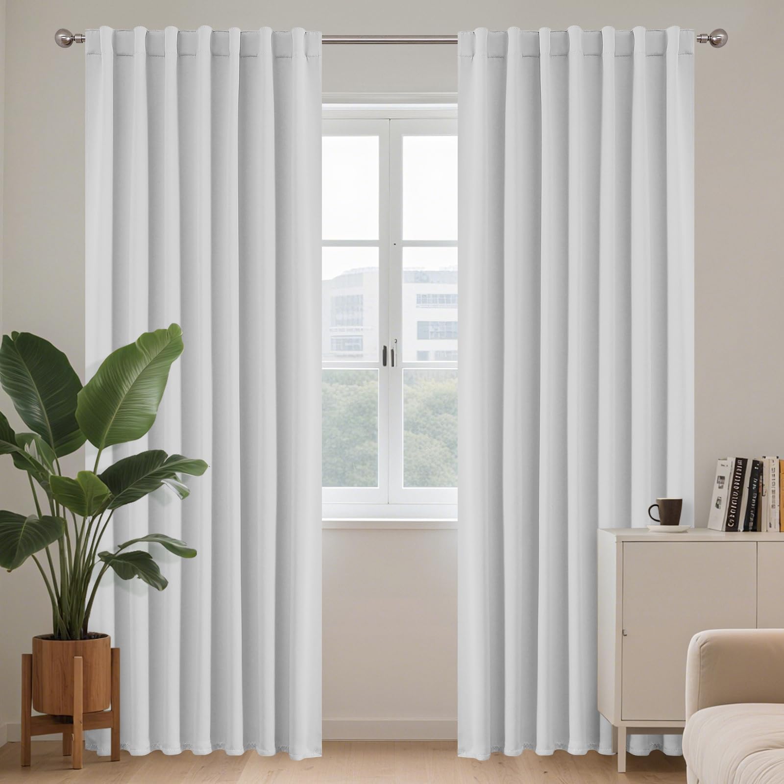 Joydeco Vorhänge mit Verdeckten Schlaufen 2er Set,Verdunkelung Blackout Blickdicht Polyester Vorhang Stangendurchzug Gardinen Schlafzimmer Wohnzimmer Thermo Schalldämmend Curtains Maschinenwaschbar