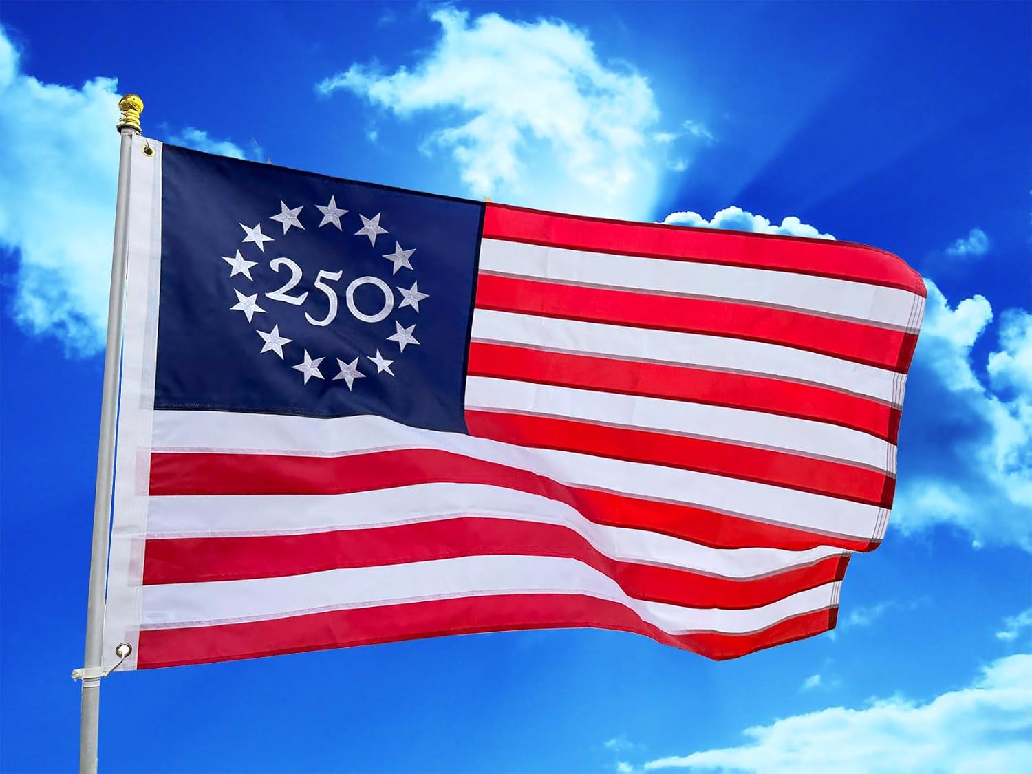 Heavy Duty American 250th Flag 3X5 Ft, Embroidered 13 Star|Four Rows Stitching Fly Ends| US Usa 250 Years Anniversary Flag,1776-2026 Commemorative Banner